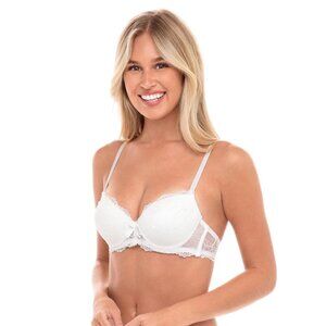 Rene Rofe Lingerie White Lace Overlay Padded Underwire Push Up Bra 36C